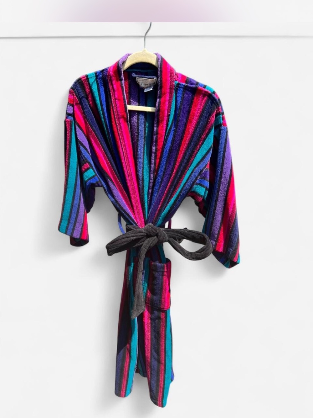 Vintage T.J. Lawford Turkish Terry Robe - Pink, Purple, Teal & Black